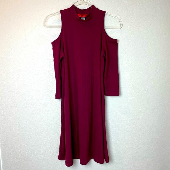 HOT KISS Burgundy Cold Shoulder Dress w/ 3/4 Sleeves Size M - Picture 1 of 5